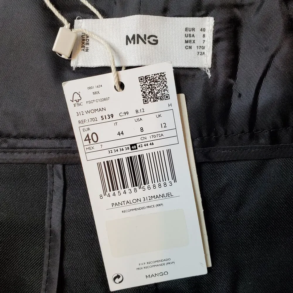 Mango Women's Size 8 NWT Belted Tapered Leg Pants Black - Picture 7 of 8